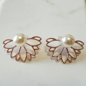 Rose Gold Lotus Jacket Earrings